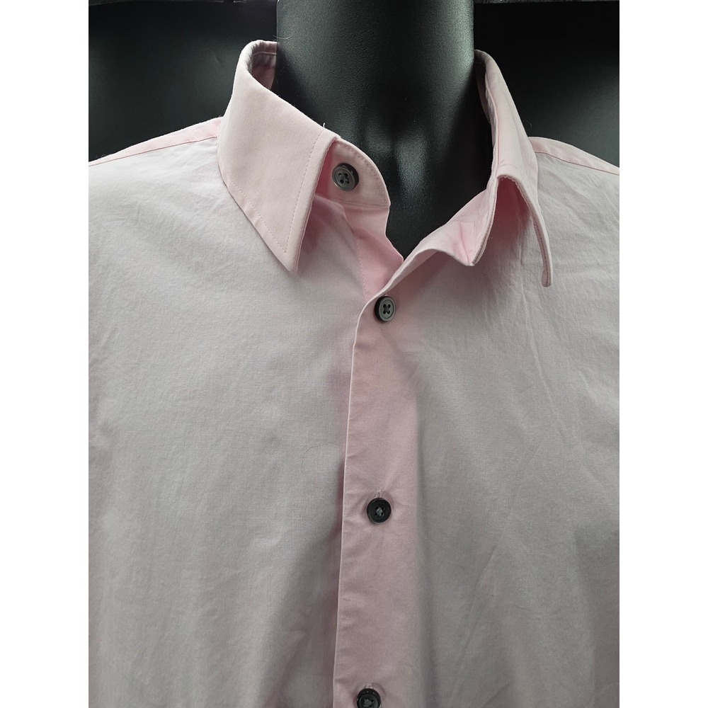 Express 1MX Men's Modern Fit Stretch Pink Long Sleeve Button Up Shirt - Picture 2 of 16